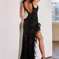 Embellished Feather Sheath Leg Slit Gown By Ladivine 9312 - Women Evening Formal Gown - Special Occasion