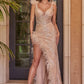 Embellished Feather Sheath Leg Slit Gown By Ladivine 9312 - Women Evening Formal Gown - Special Occasion