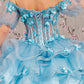 3-D Flower Applique Straight Across Neckline Quinceanera Dress by Elizabeth K - GL3180