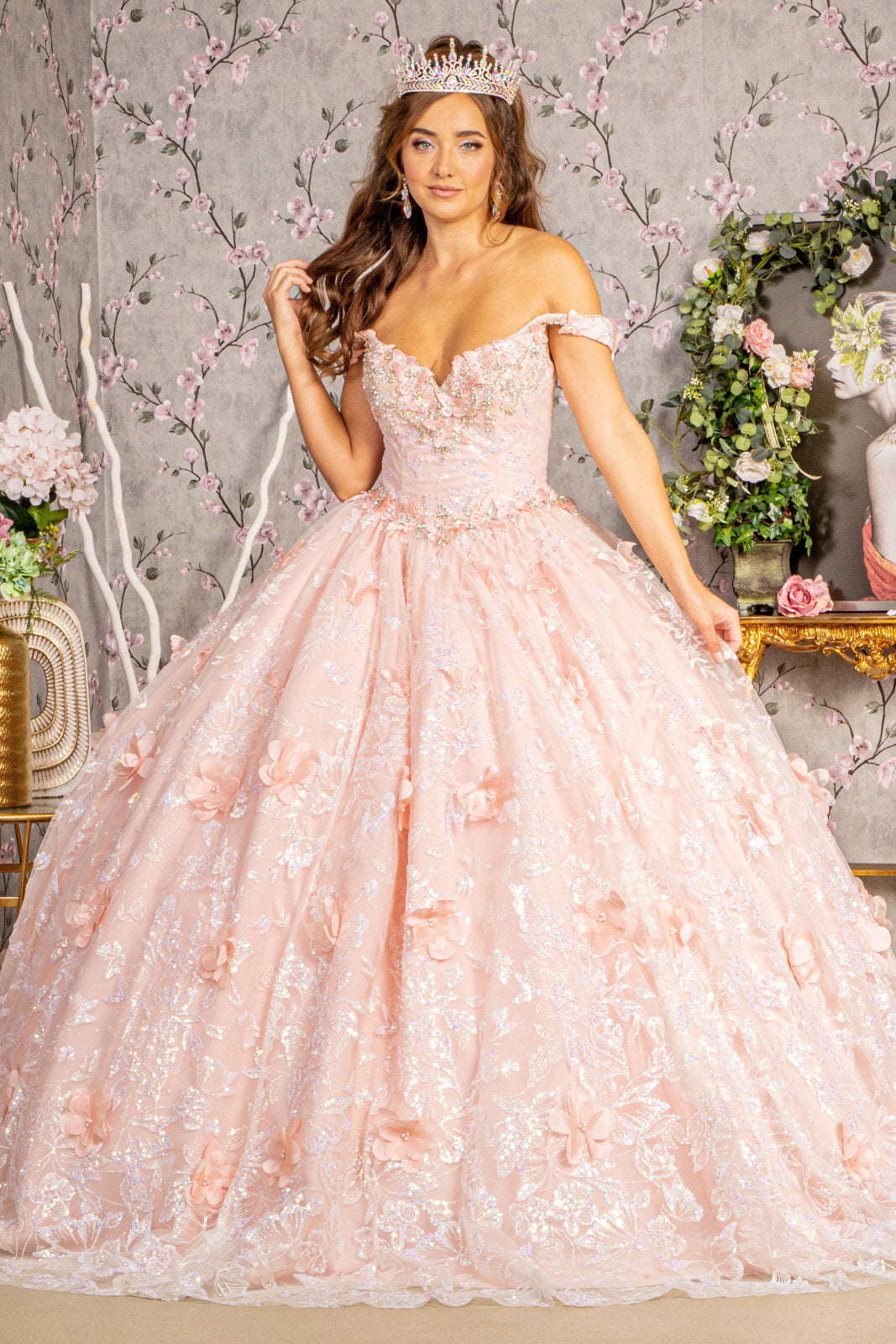 Butterfly Sequin Sweetheart Neckline Quinceanera Dress by Elizabeth K
