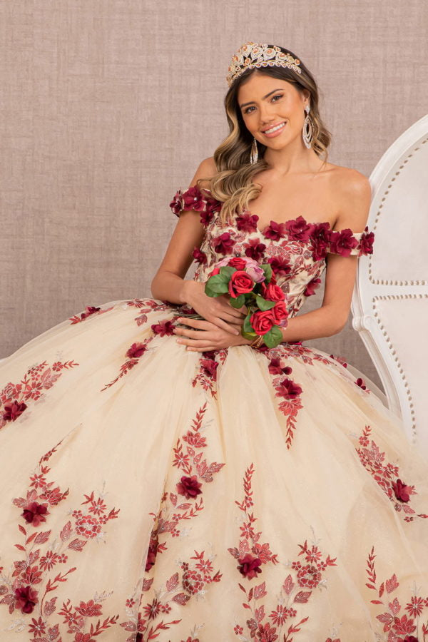 3-D Embroidery Off Shoulder Quinceanera Dress by GLS by Gloria - GL3105