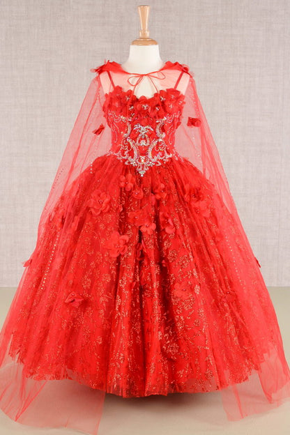 Glitter 3D Flower Spaghetti Strap Kids Dress by Elizabeth K - GK105