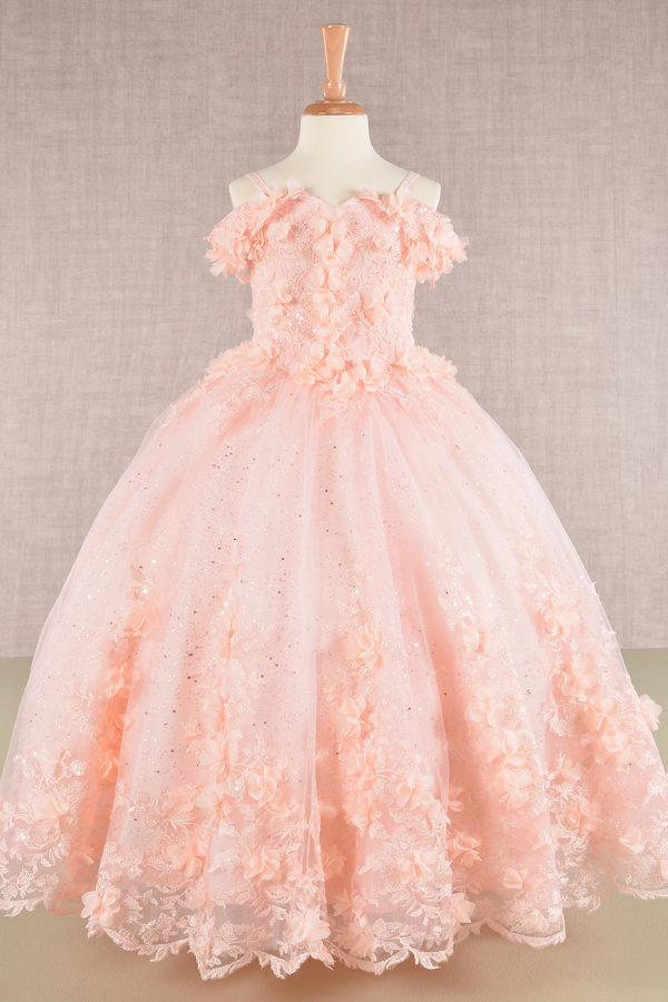 Embellished Glitter Cut-Away Shoulder Kids Dress by Elizabeth K - GK110