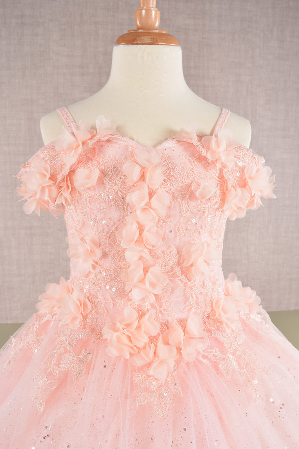 Embellished Glitter Cut-Away Shoulder Kids Dress by Elizabeth K - GK110