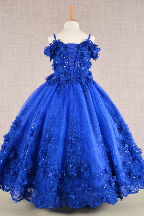 Embellished Glitter Cut-Away Shoulder Kids Dress by Elizabeth K