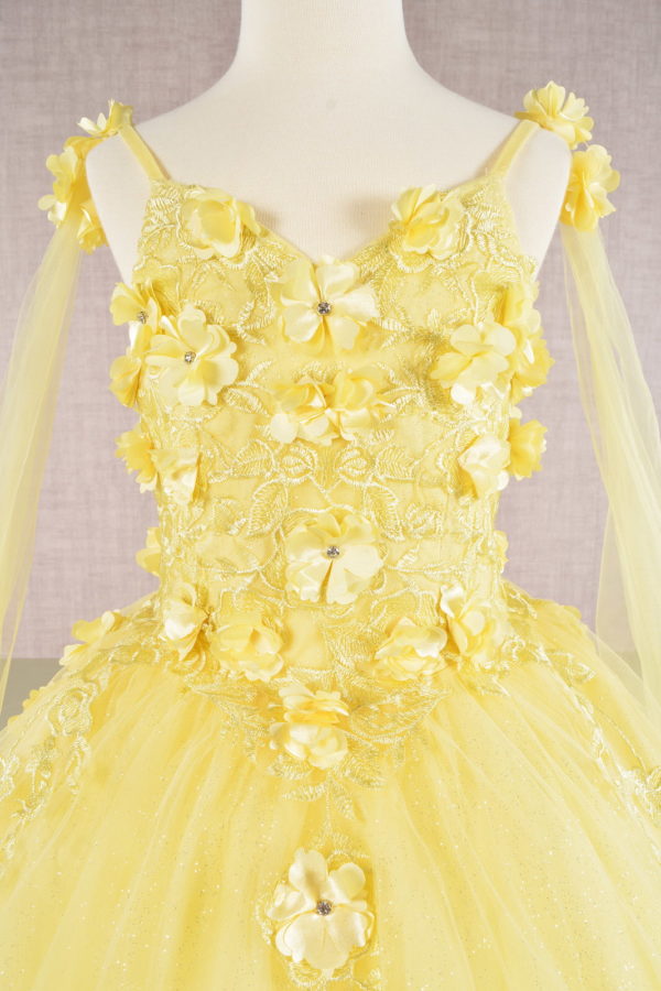 Floral Applique Glitter V-Neck Kids Dress by Elizabeth K - GK111
