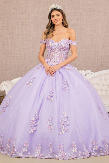 3-D Flower Off-Shoulder Sweetheart Neckline Quinceanera Dress by Elizabeth K - GL3182