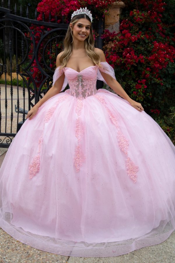 Embellished Glittet Sweetheart Neckline Quinceanera Dress by GLS by Gloria - GL3502