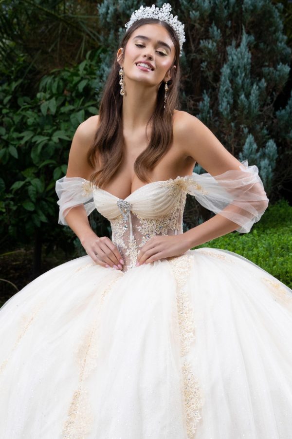 Embellished Glittet Sweetheart Neckline Quinceanera Dress by GLS by Gloria - GL3502