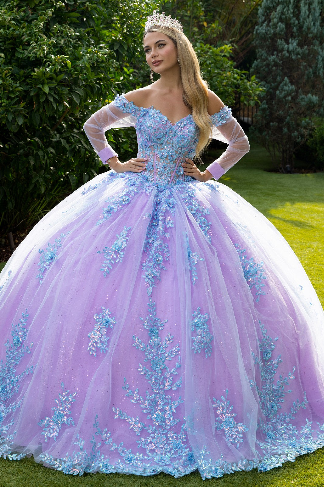 blue pink and purple quinceanera dresses Dancing Queen 1999 Long Quinceanera Dress Bahama Blue/Lilac / Small