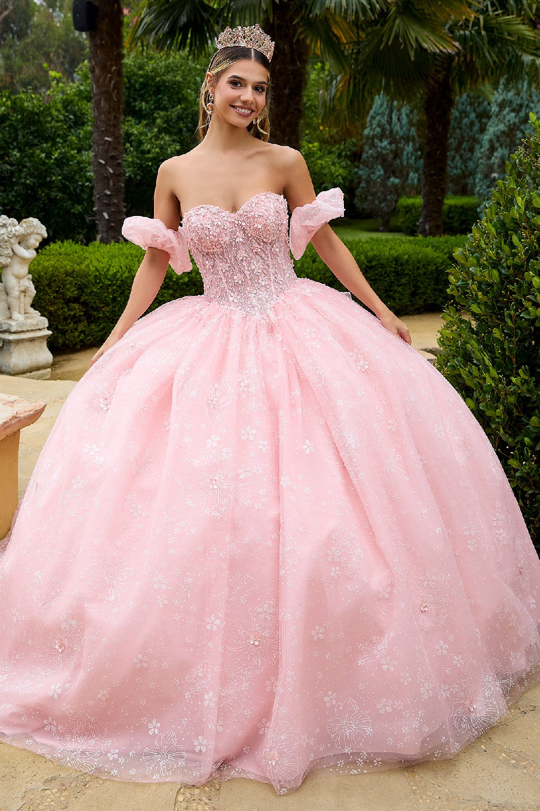 Strapless Glitter Print Sweetheart Quinceanera Dress by GLS by Gloria - GL3505