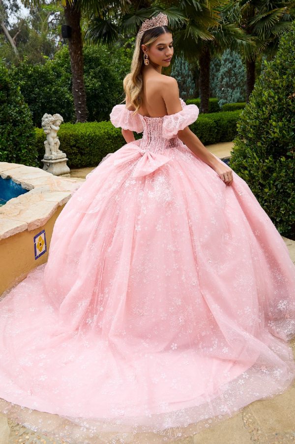 Strapless Glitter Print Sweetheart Quinceanera Dress by GLS by Gloria - GL3505