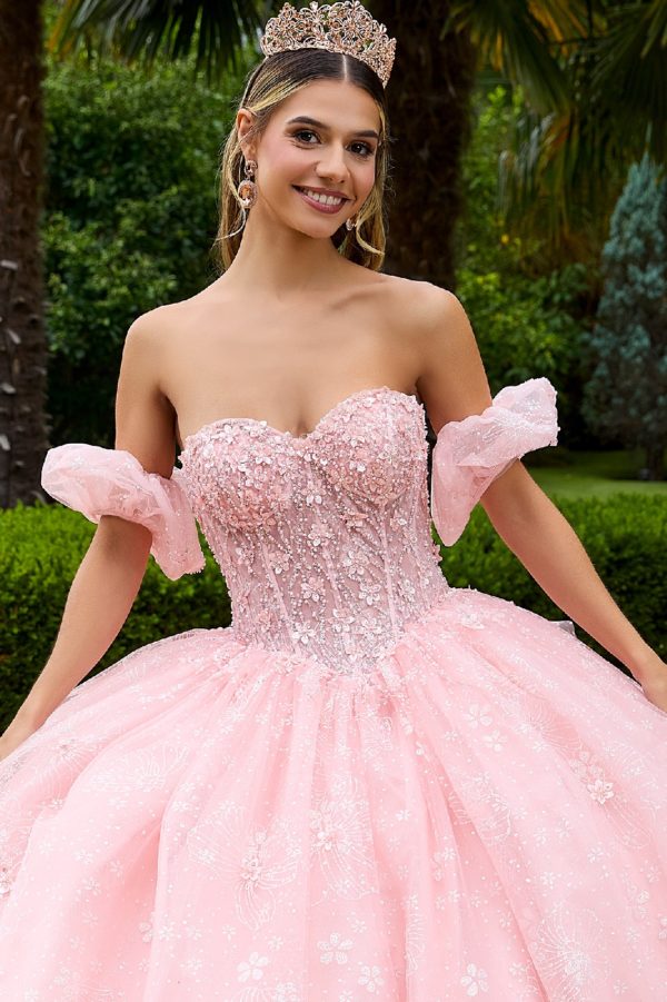 Strapless Glitter Print Sweetheart Quinceanera Dress by GLS by Gloria - GL3505