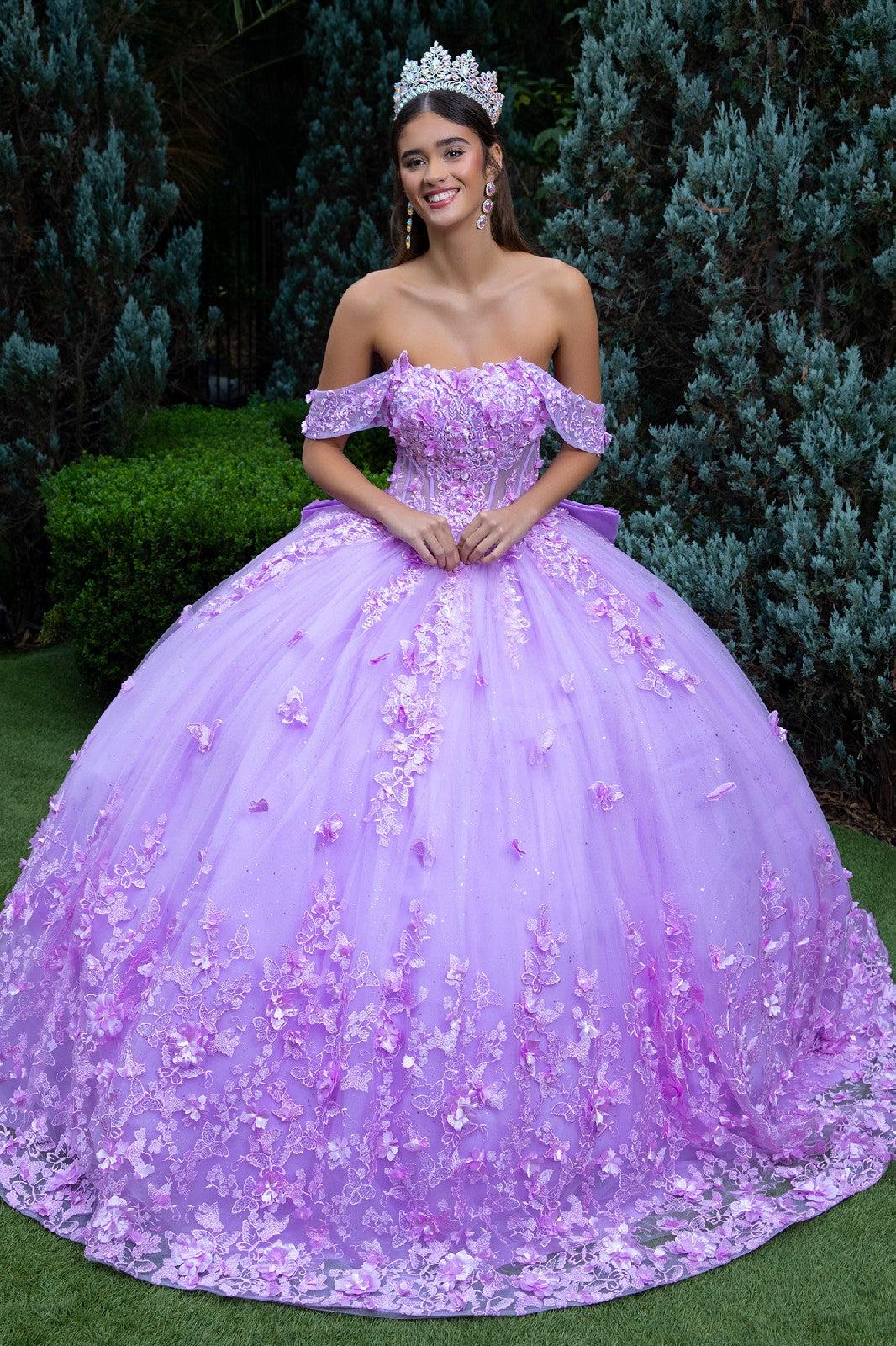 3D Butterfly Flower Applique Quinceanera Dress by GLS by Gloria
