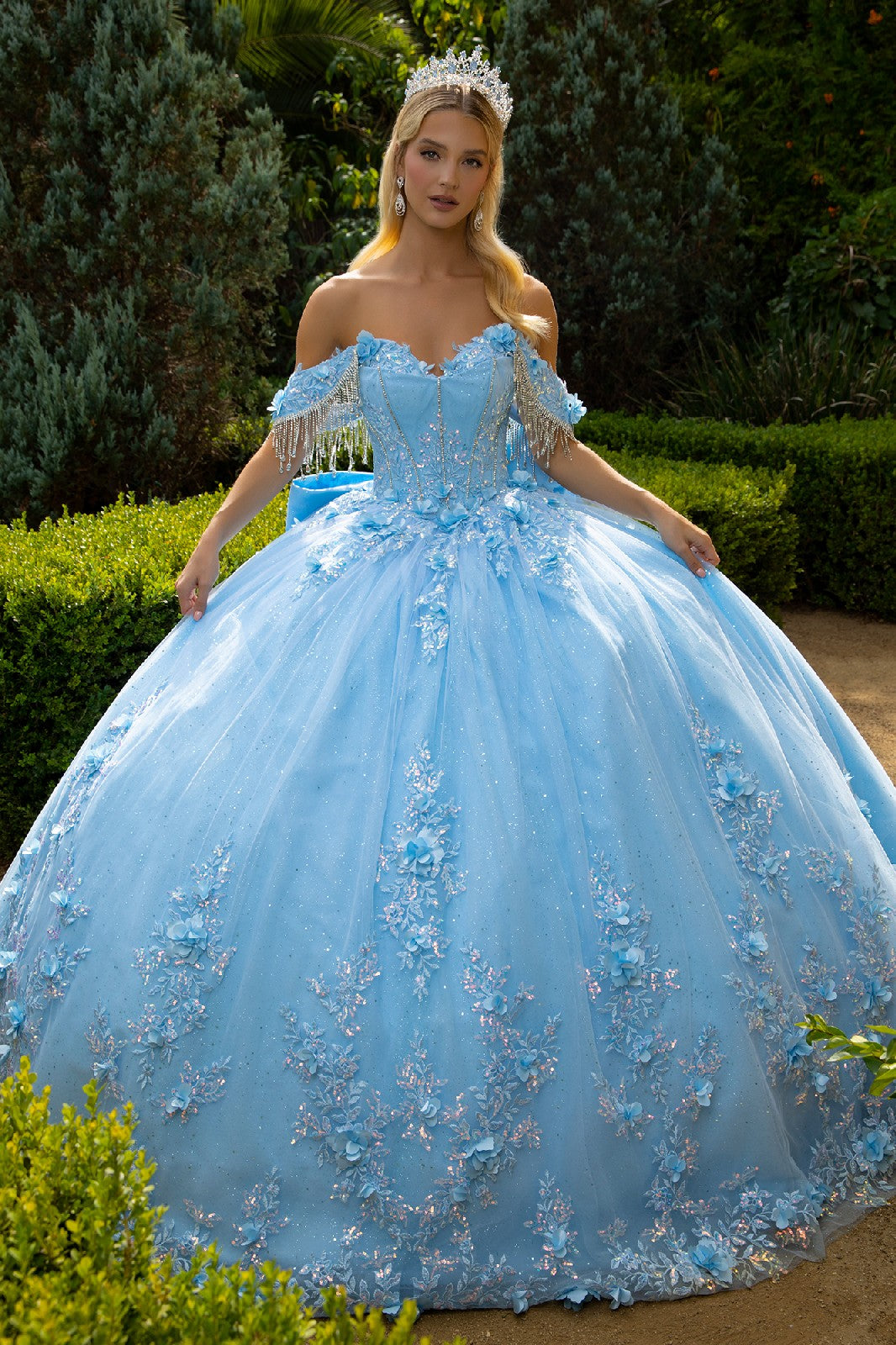 Embroidery Cut-Away Shoulder Tulle Quinceanera Dress by GLS by Gloria - GL3525