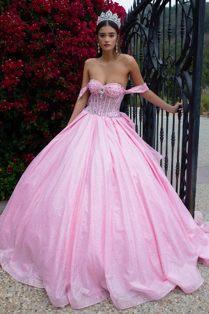 Embellished Glitter Off Shoulder Quinceanera Dress by GLS by Gloria - GL3527