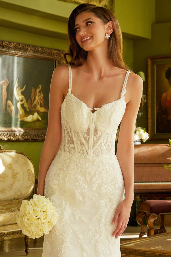 Embellished Spaghetti Strap V-Neck Women Bridal Dress by GLS by Gloria - GL3531