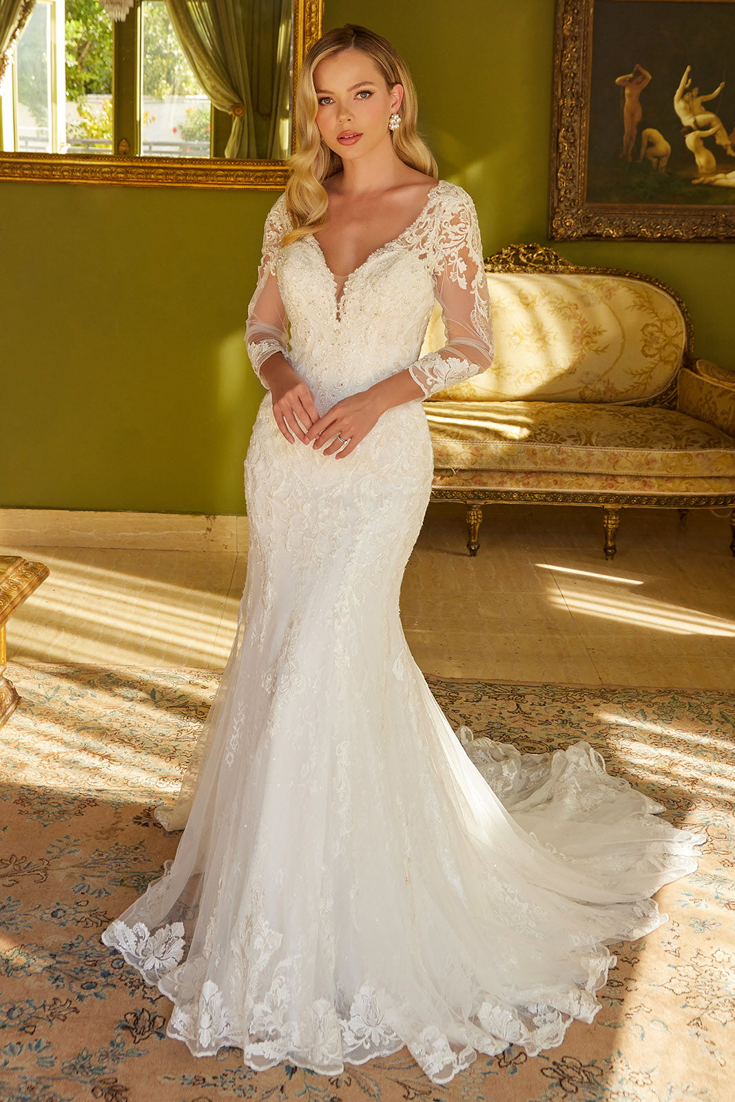 Embellished V-Neckline Trumpet Women Bridal Dress by GLS by Gloria - GL3535 - Special Occasion/Curves