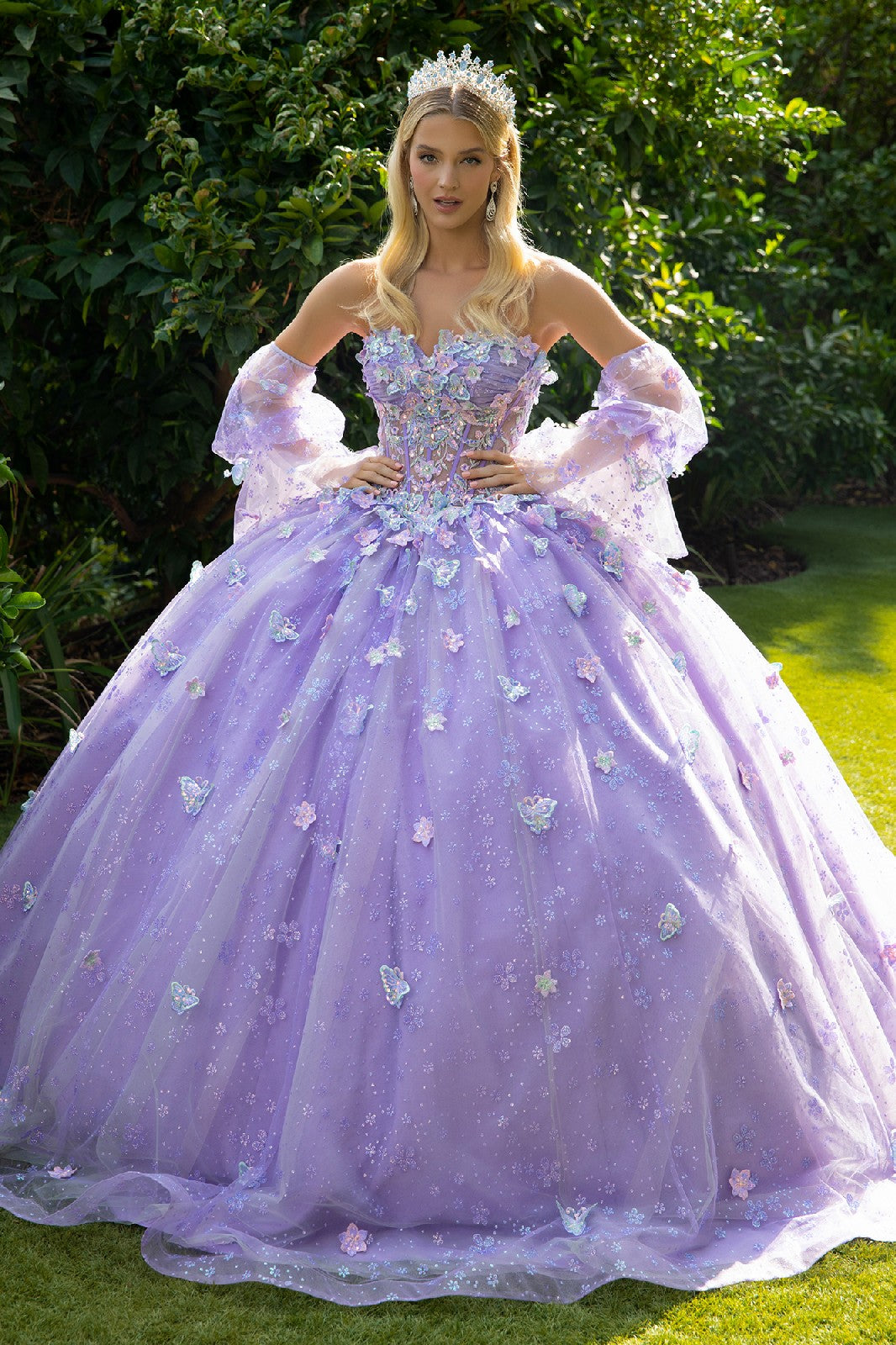 3D Butterfly Sweetheart Neckline Quinceanera Dress by GLS by Gloria