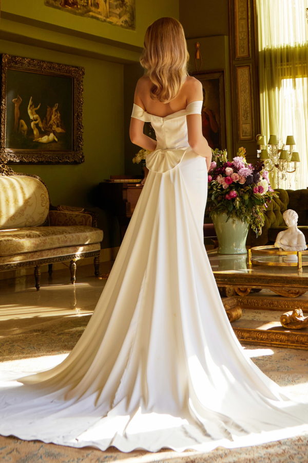 Off Shoulder Corset Bodice Slit Women Bridal Dress by GLS by Gloria - GL3545 - Special Occasion/Curves XL / Ivory