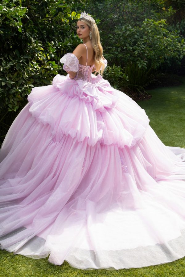 Glitter Off Shoulder V-Neck Quinceanera Dress by GLS by Gloria - GL3546