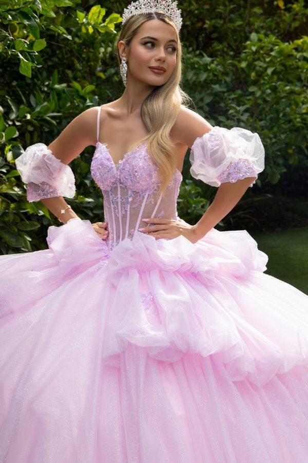 Glitter Off Shoulder V-Neck Quinceanera Dress by GLS by Gloria - GL3546