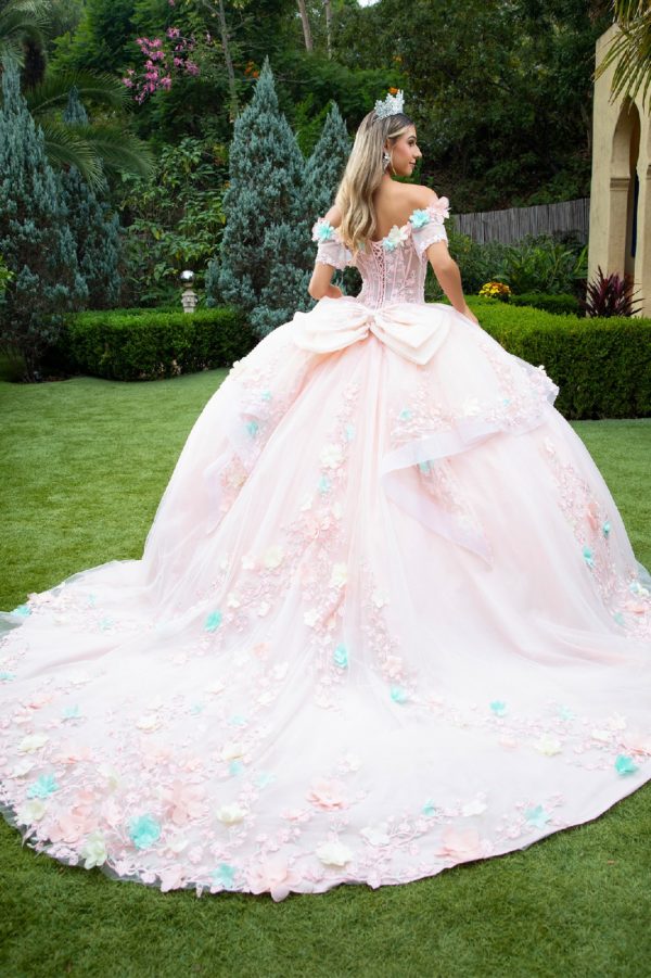 3D Flower Applique V-Neckline Quinceanera Dress by GLS by Gloria - GL3554