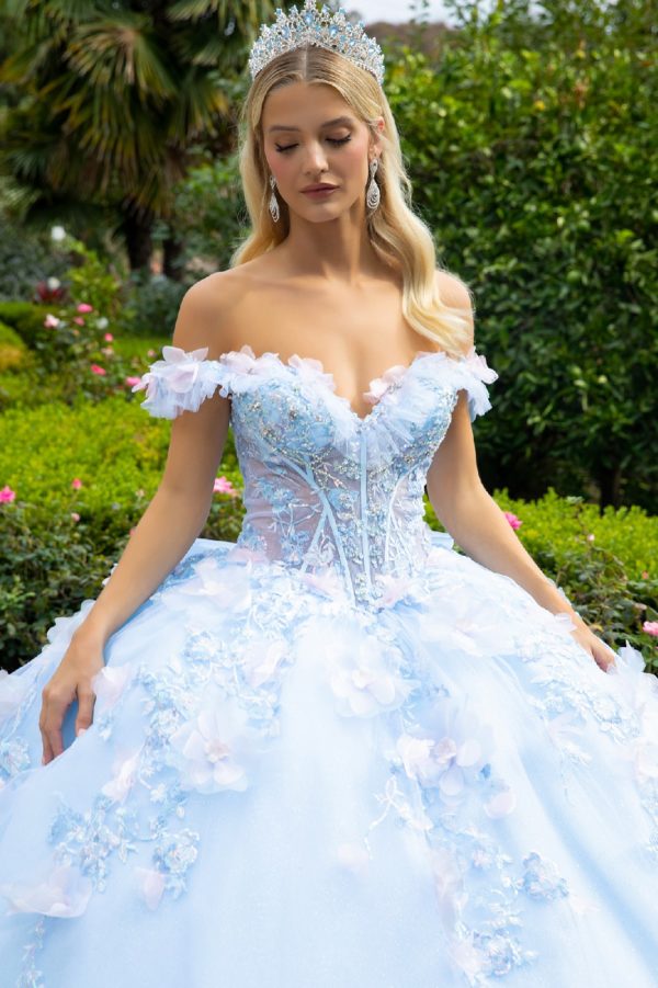 3D Organza Off Shoulder Strap Quinceanera Dress by GLS by Gloria - GL3555