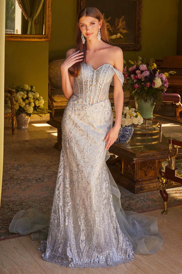 Embellished Off Shoulder Mermaid Women Formal Dress by Elizabeth K - GL3563 - Special Occasion/Curves