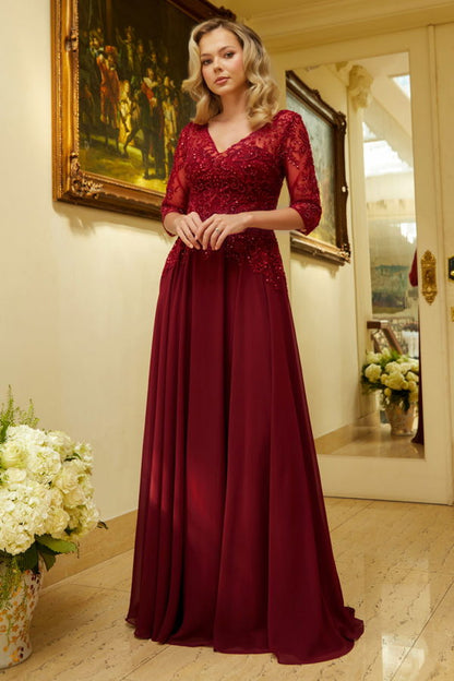 Embroidery Illusion V-Neckline A-Line Women Formal Dress by Elizabeth Ariststyles Embroidery Illusion V-Neckline A-Line Women Formal Dress by Elizabeth Ariststyles