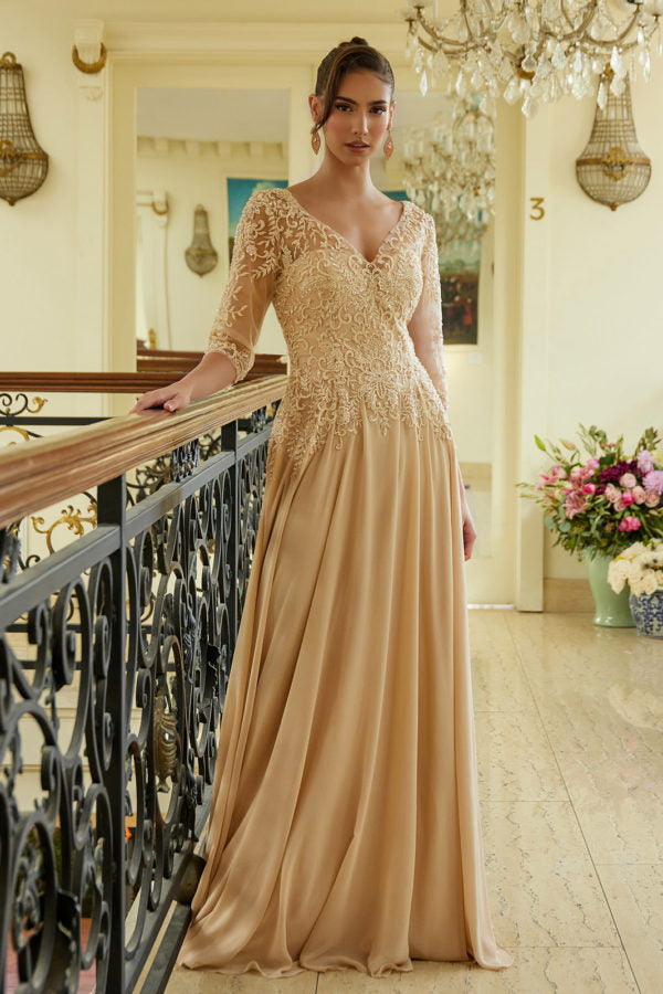 Embroidery Illusion V-Neckline A-Line Women Formal Dress by Elizabeth K - GL3573 - Special Occasion/Curves