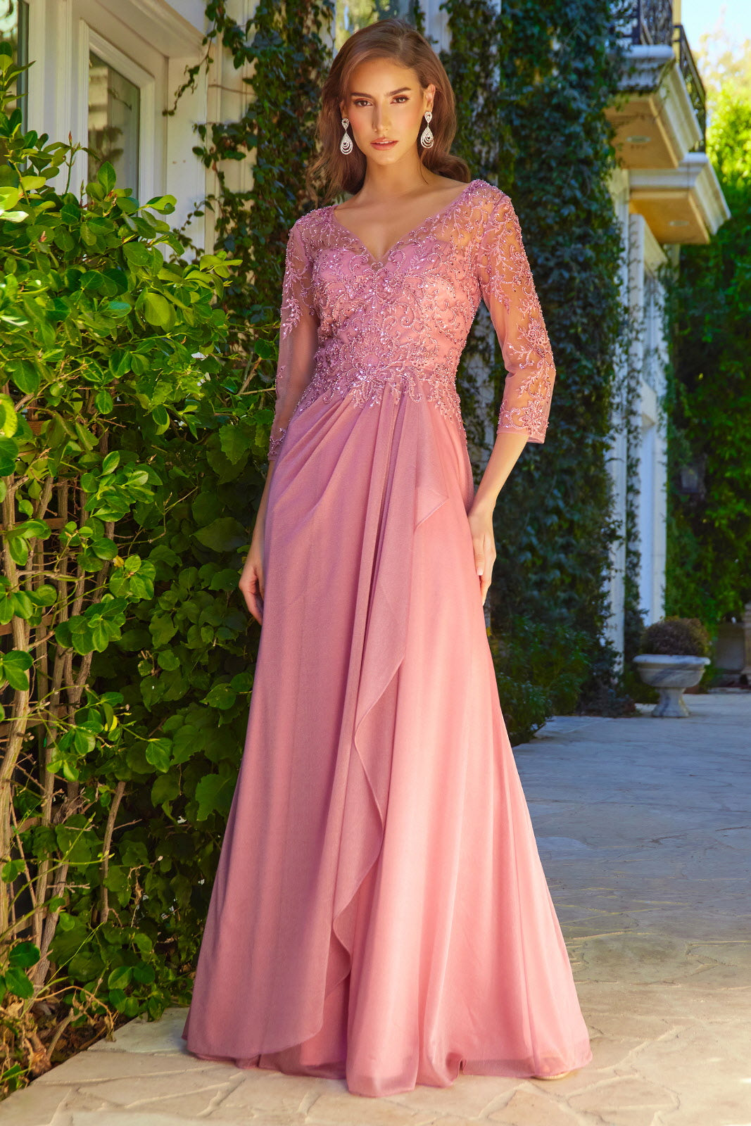 Embellished 3/4 Sleeve A-Line Women Formal Dress by Elizabeth K - GL3574