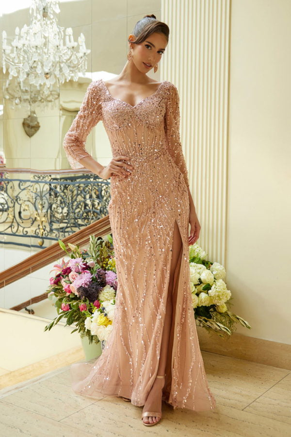 Sequin V-Neckline Leg Slit Women Formal Dress by GLS by Gloria - GL3575 - Special Occasion/Curves