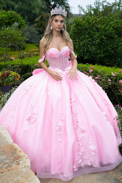 Off Shoulder Bow Ball Gown by GLS Gloria GL3576 S / Pink Off Shoulder Bow Ball Gown by GLS Gloria GL3576 S / Pink