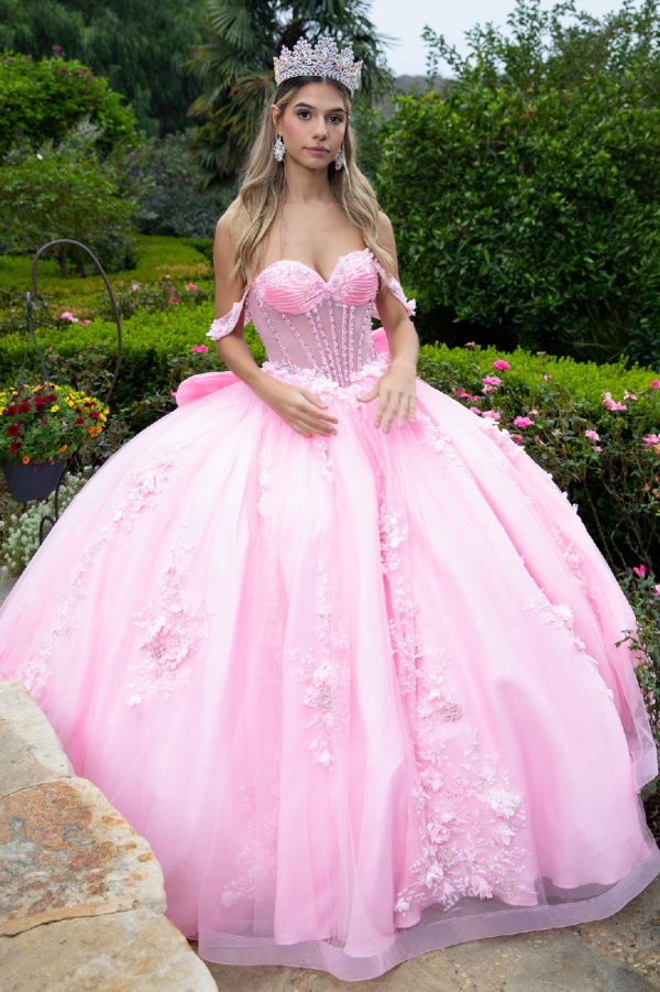 Glitter Off Shoulder with Back Bow Quinceanera Dress by GLS by Gloria - GL3576