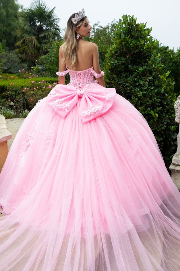 Glitter Off Shoulder with Back Bow Quinceanera Dress by GLS by Gloria - GL3576