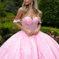 Glitter Off Shoulder with Back Bow Quinceanera Dress by GLS by Gloria - GL3576