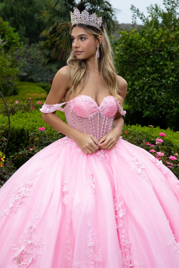 Glitter Off Shoulder with Back Bow Quinceanera Dress by GLS by Gloria - GL3576