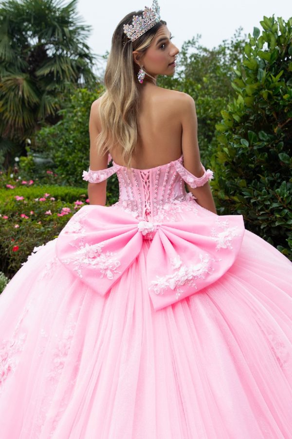 Glitter Off Shoulder with Back Bow Quinceanera Dress by GLS by Gloria - GL3576