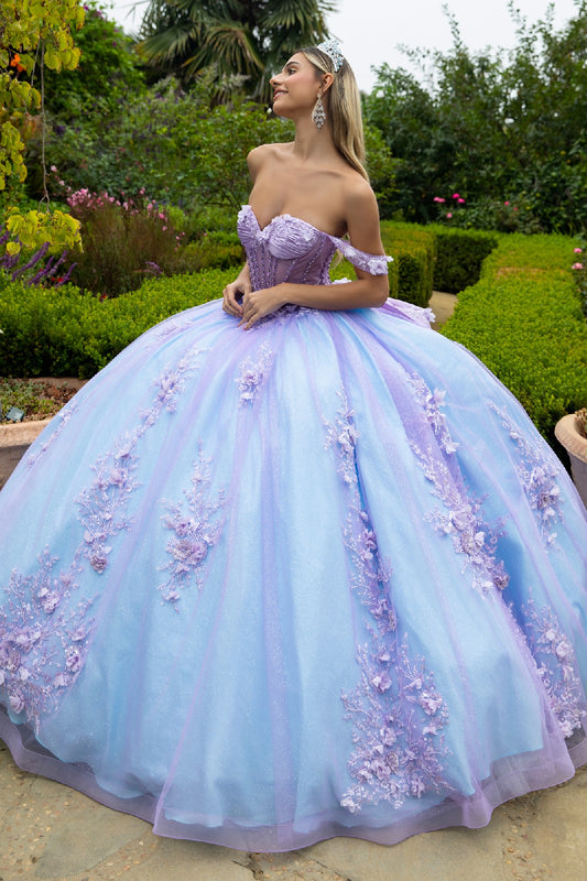 Glitter Off Shoulder with Back Bow Quinceanera Dress by GLS by Gloria - GL3576