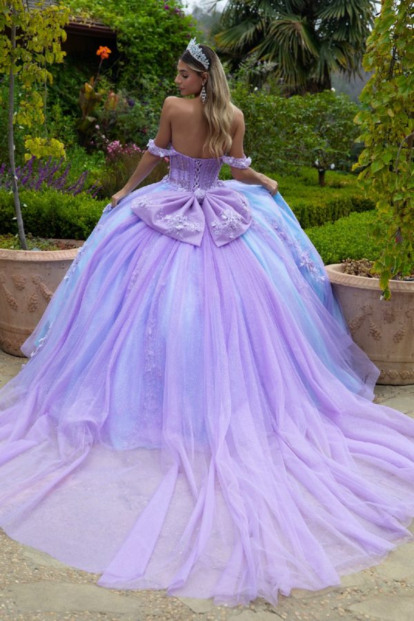 Glitter Off Shoulder with Back Bow Quinceanera Dress by GLS by Gloria - GL3576