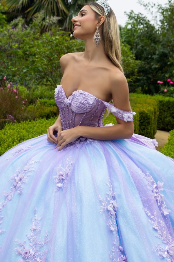 Glitter Off Shoulder with Back Bow Quinceanera Dress by GLS by Gloria - GL3576