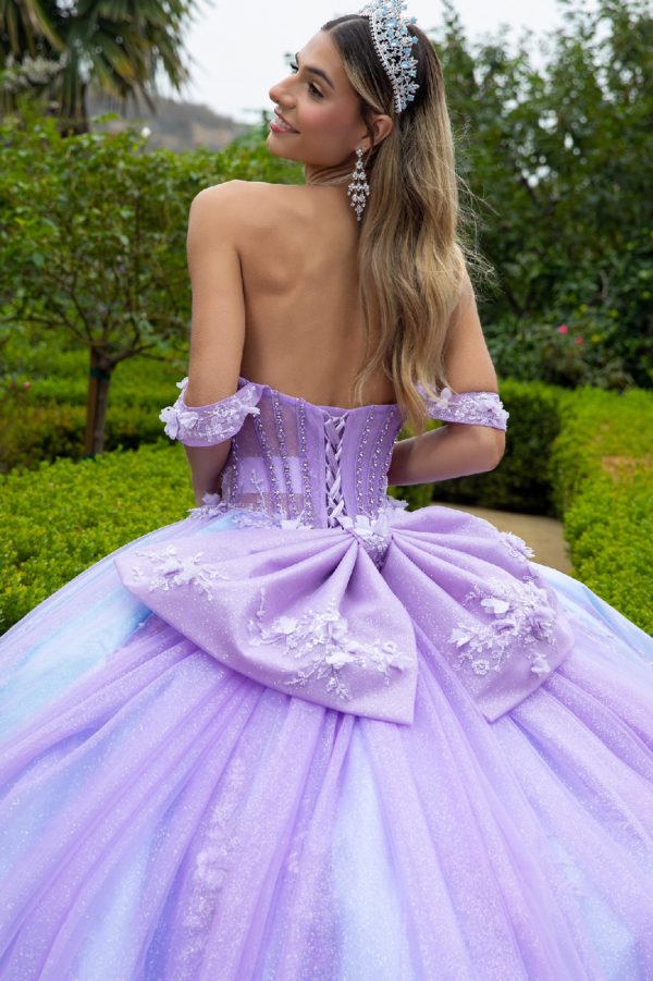 Glitter Off Shoulder with Back Bow Quinceanera Dress by GLS by Gloria - GL3576