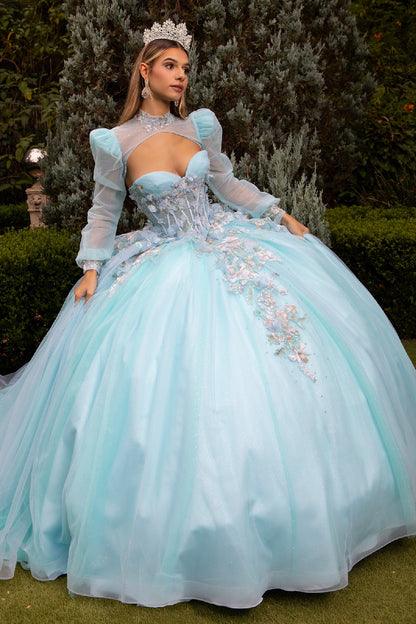 blue long sleeve quince dress Ball Gown Sweetheart Long Sleeves Quinceanera Dresses, Prom Dresses, MP710