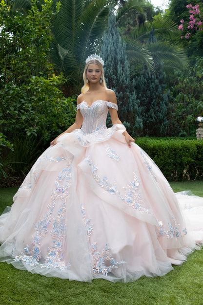 Embellished Off Shoulder Glitter Quinceanera Dress by GLS by Gloria - GL3596