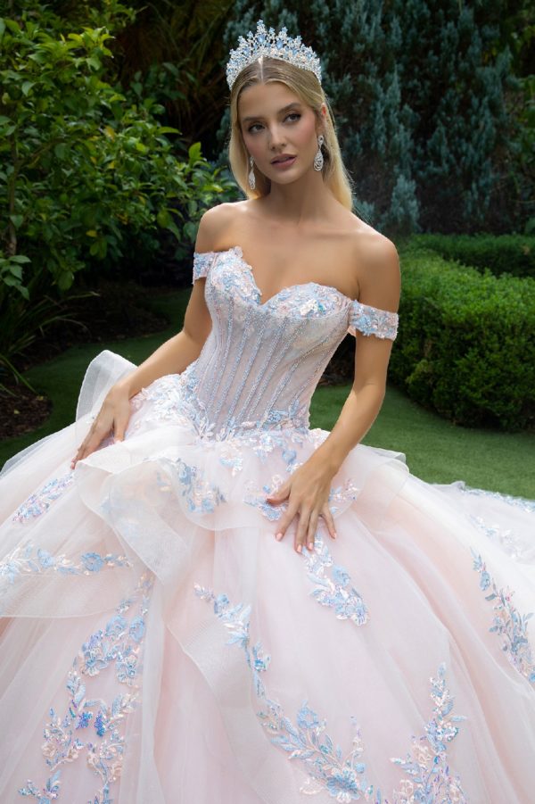 Embellished Off Shoulder Glitter Quinceanera Dress by GLS by Gloria - GL3596