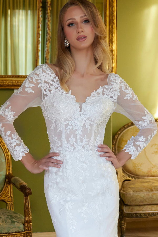 Embroidery Long Sleeve Mermaid Women Bridal Dress by GLS by Gloria - GL3605 - Special Occasion/Curves