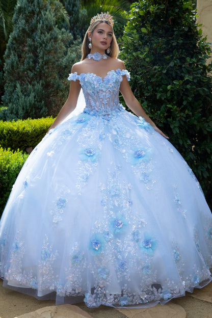 Embellished Off Shoulder Glitter Quinceanera Dress by GLS by Gloria - GL3611