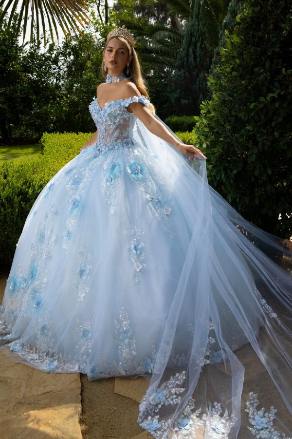 Embellished Off Shoulder Glitter Quinceanera Dress by GLS by Gloria - GL3611