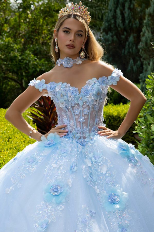 Embellished Off Shoulder Glitter Quinceanera Dress by GLS by Gloria - GL3611